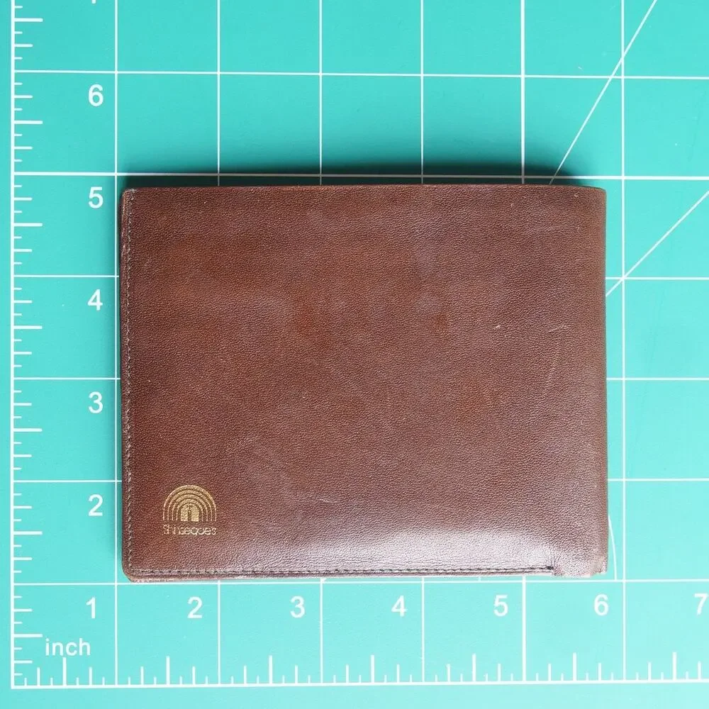 Vintage Shiregues Kip Skin Leather Wallet Cognac Brown Bifold ID Window